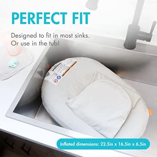 Imagem de Boon Puff+ Inflável Baby Bather com Tampa de Microfleece, Asas de Swaddle e Saco de Armazenamento  para Recém-Nascidos e Bebês