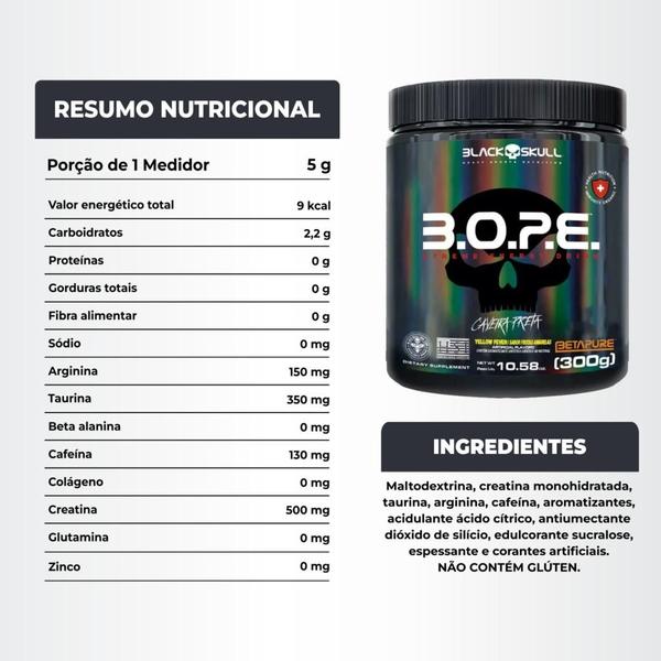 Bope Pré Treino 300g + Bcaa 2400mg 30 Caps Black Skull Imagem de Bope Pré Treino 300g + Bcaa 2400mg 30 Caps Black Skull