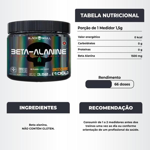Bope Pré Treino 300g + Beta Alanina Pura 100g Black Skull Imagem de Bope Pré Treino 300g + Beta Alanina Pura 100g Black Skull