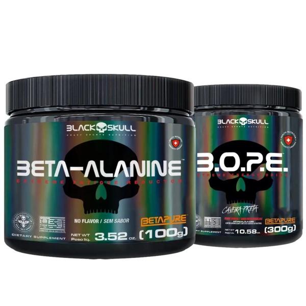 Bope Pré Treino 300g + Beta Alanina Pura 100g Black Skull Imagem de Bope Pré Treino 300g + Beta Alanina Pura 100g Black Skull