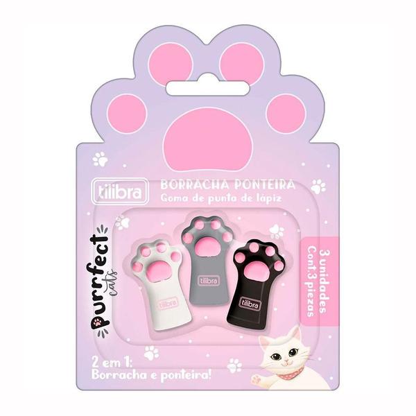 Imagem de Borracha colorida Purrfect Cats com 3 unid 353647 - Tilibra