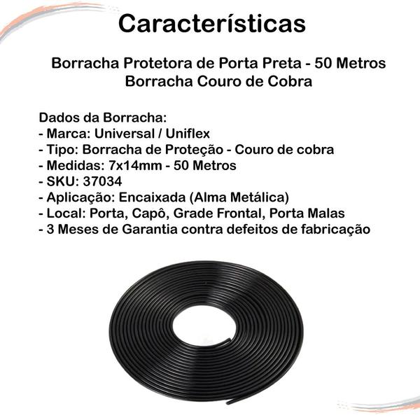 Imagem de Borracha Couro De Cobra Proteção Da Porta 7x14 Mm Preta 50 M