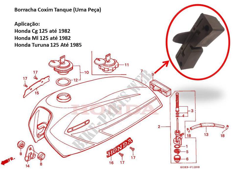 Imagem de Borracha Coxim Apoio Tanque Cg 77 A 82 Bolinha