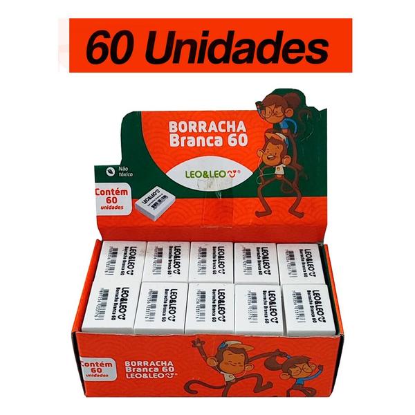 Borracha Escolar Branca Nº60 Caixa com 60 Unidades ATACADO LEOLEO