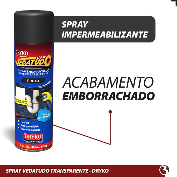 Imagem de Borracha Líquida Spray Emborrachado Impermeabilizante Vedatudo Preto 400ml Dryko