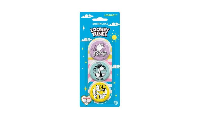 Imagem de Borracha Redonda Looney Tunes Blister C/3 - Leo&Leo