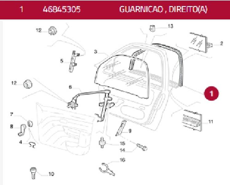 Imagem de Borracha Superior Do Vidro Dianteiro Direito Palio Original - 46845305