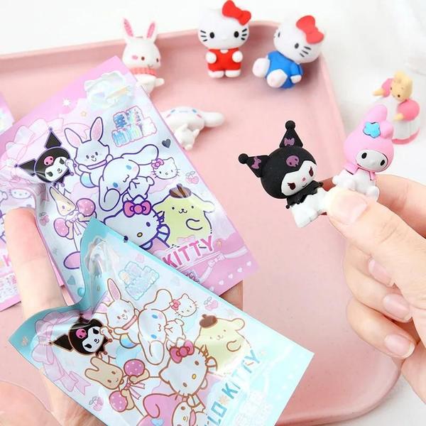 Borrachas Kawaii Sanrio 3D - Kuromi, Hello Kitty - 16/32 Peças - Kit de Papelaria Imagem de Borrachas Kawaii Sanrio 3D - Kuromi, Hello Kitty - 16/32 Peças - Kit de Papelaria