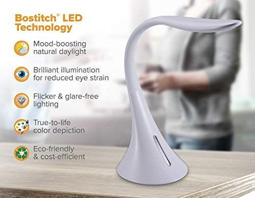 Imagem de Bostitch Office VLED1821WHITE-BOS Lâmpada moderna de mesa LED Gooseneck com porta de carregamento USB, Dimmable, Branco