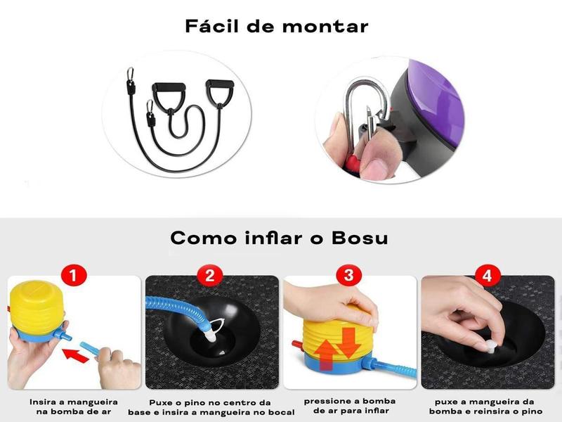 Bosu Meia Bola Com Elásticos Extensores E Bomba De Ar Bravus - Bravus Sport Imagem de Bosu Meia Bola Com Elásticos Extensores E Bomba De Ar Bravus