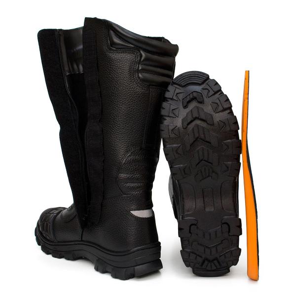 Bota Coturno Masculino Bombeiro Civil Couro Cano Longo Solado