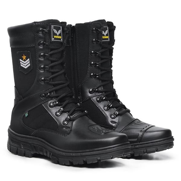 Imagem de Bota Coturno Masculino Militar Com Zíper Couro Preto e Palmilha em Gel Venan