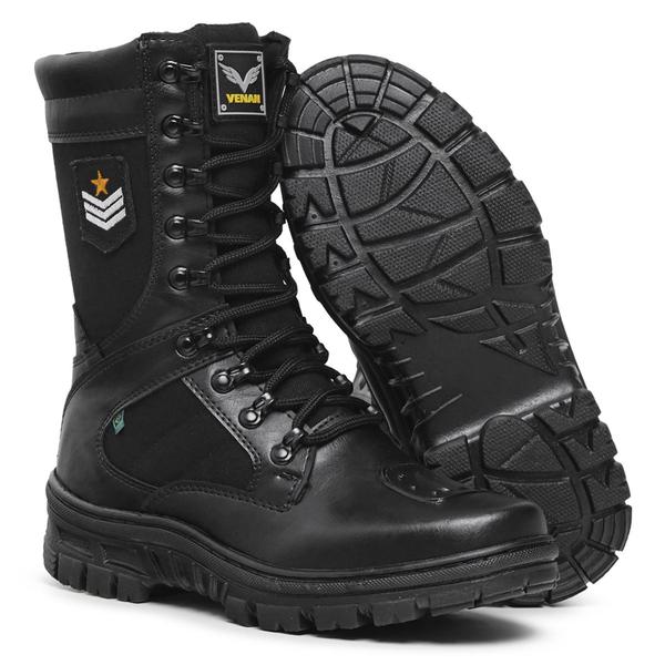 Imagem de Bota Coturno Masculino Militar Com Zíper Couro Preto e Palmilha em Gel Venan