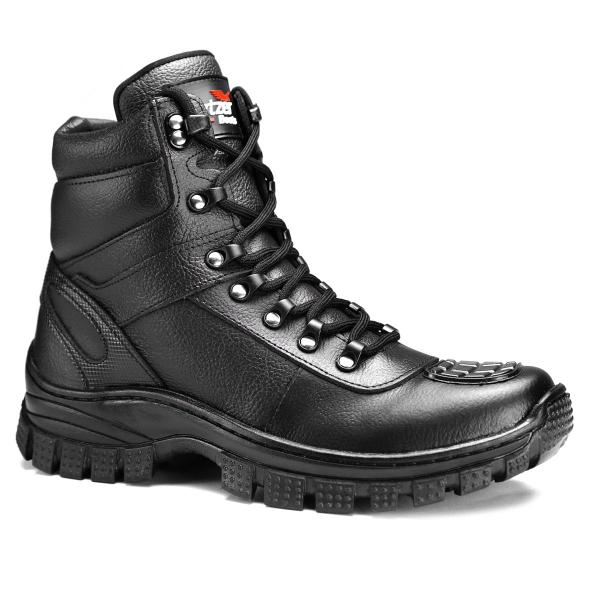 Imagem de Bota Coturno Militar Cano Curto Masculino Couro Preto Com Proteção de Bico