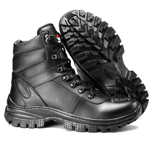 Imagem de Bota Coturno Militar Cano Curto Masculino Couro Preto Com Proteção de Bico