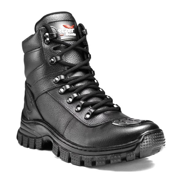 Imagem de Bota Coturno Militar Cano Curto Masculino Couro Preto Com Proteção de Bico