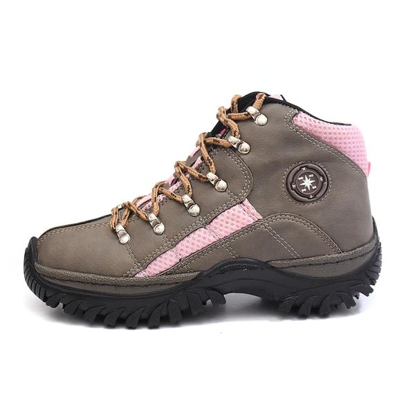 Imagem de Bota Coturno Trilha Feminino Cor Oliva com Detalhe Rosa 101