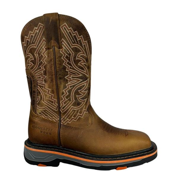 Imagem de Bota Country De Cowboy Marrom Bico Quadrado Palmilha Em Gel 100% Couro Original Goyazes R.247403-CK