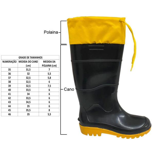 Imagem de Bota De Borracha Acquatic Pvc Cano Longo Com Polaina Amarrar Forrada Reforçada Impermeável Tira Fácil Epi