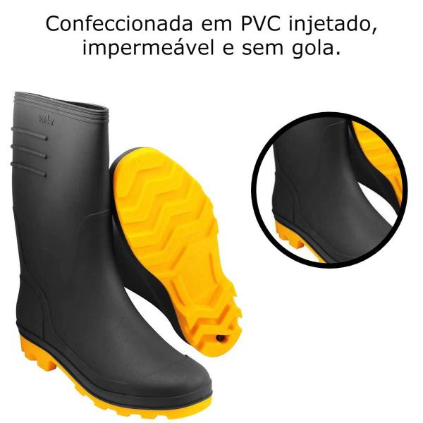 Imagem de Bota De PVC Galocha Numeração 44/45 Cor Preto/Amarelo Sem Forro Interno Cano 29cm Vonder - 7075444500