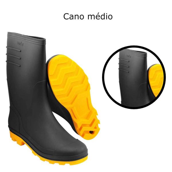 Imagem de Bota De PVC Galocha Numeração 44/45 Cor Preto/Amarelo Sem Forro Interno Cano 29cm Vonder - 7075444500