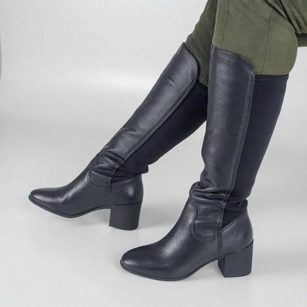 Imagem de Bota Feminina Bottero Couro Com Lycra Cano Longo Ref 347808