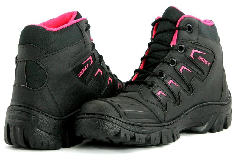 Imagem de Bota Feminina De Motoqueira Tênis Preto Pink Sola Blaqueada