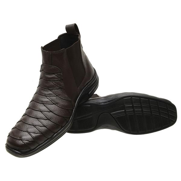 Imagem de Bota Masculina Casual em Couro Escamado Kit 2 Pares Coturno Esportivo Robusto + Carteira