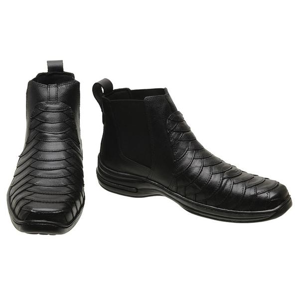 Imagem de Bota Masculina Casual em Couro Escamado Kit 2 Pares Coturno Esportivo Robusto + Carteira