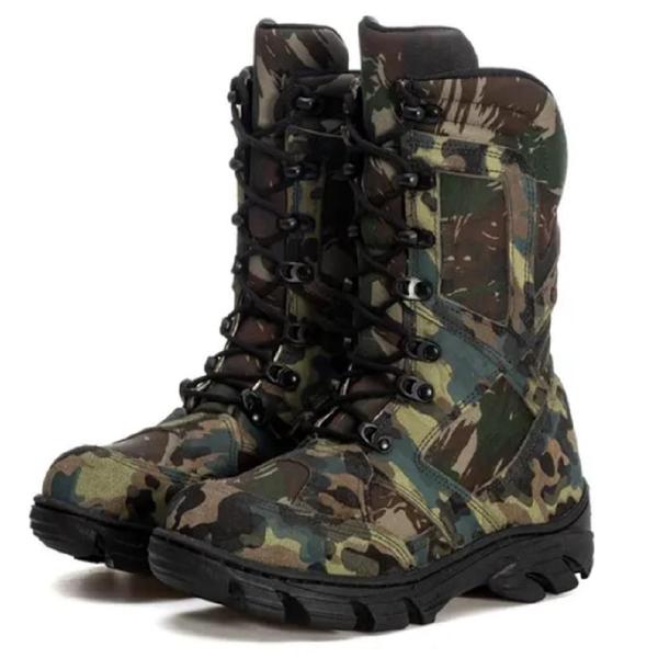 Imagem de Bota Masculina de Segurança PM Militar Cano Médio Proteção Semi Nobuck Camuflado