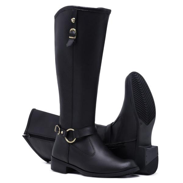 Bota Montaria Feminina de Cano Alto com Ziper e Fivela Moda Inverno Schiareli - Ref. 11080 Bota Montaria Feminina de Cano Alto com Ziper e Fivela Moda Inverno Schiareli - Ref. 11080