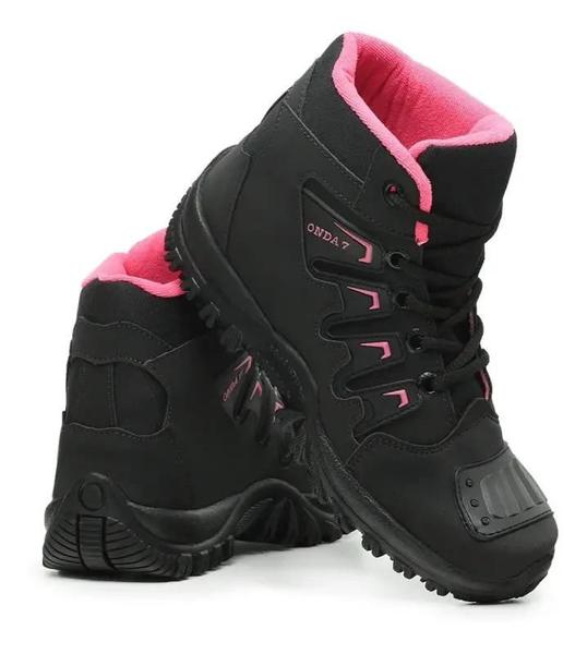 Imagem de Bota Motociclista Feminino Masculino Coturno Preto Pink Unissex