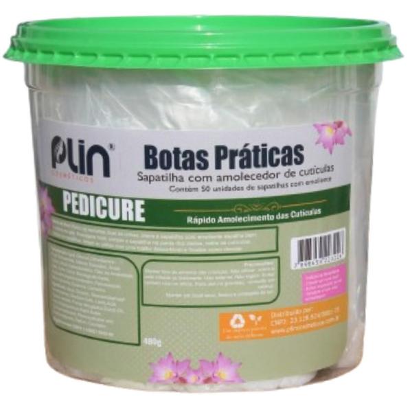 Imagem de Bota Plástica Descartável Com Creme Emoliente Pedicure Amolecedor Cuticula Pote com 25 PARES