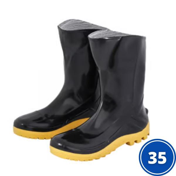 Imagem de BOTA PVC COM FORRO MARLUVAS CANO MÉDIO PRETA/AMARELO Nº35