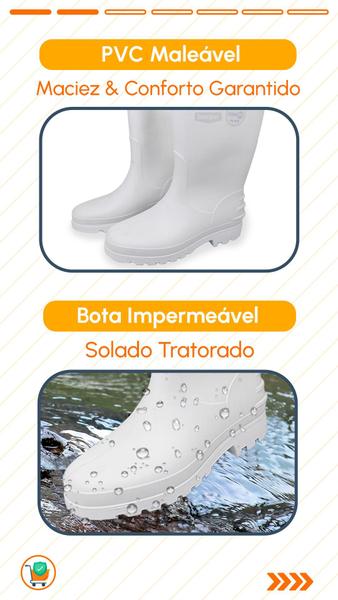 Imagem de Bota PVC EPI Branca Galocha Impermeável Limpeza Cozinha Frigorífico Açougue Feminina e Masculina Cano Médio 25cm