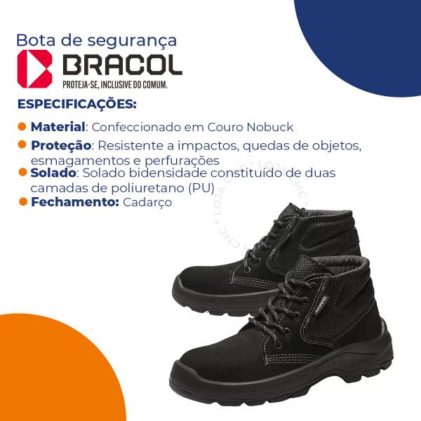 Imagem de Bota Segurança Amarrar Bracol Bae Bico Pvc Masculina Com C.a Preto