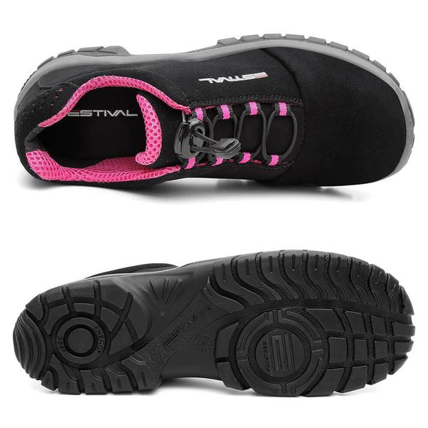 Imagem de Bota Segurança Estival Mulher Feminino Preto/Pink com CA e bico em PVC