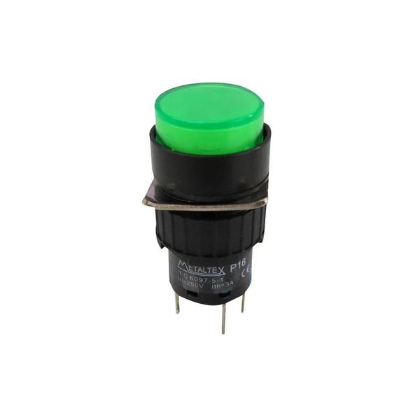 Imagem de Botão 16Mm 2 Rev Led 24V Verde P16Br - Metaltex