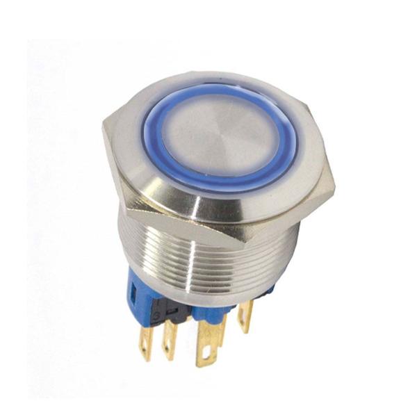 Imagem de Botão Antivandalismo Iluminado 22mm 110/220VCA Momentâneo Luz Azul AV22IC-2BL Metaltex