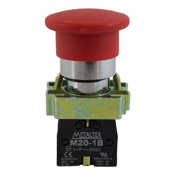 Imagem de Botão Cogumelo Pulsador Vermelho 1NF M20AMR-R-1B Metaltex