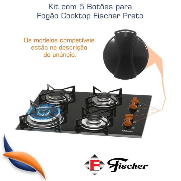 Imagem de Botão Fogão Fischer Cooktop 5 Peças Original 7863