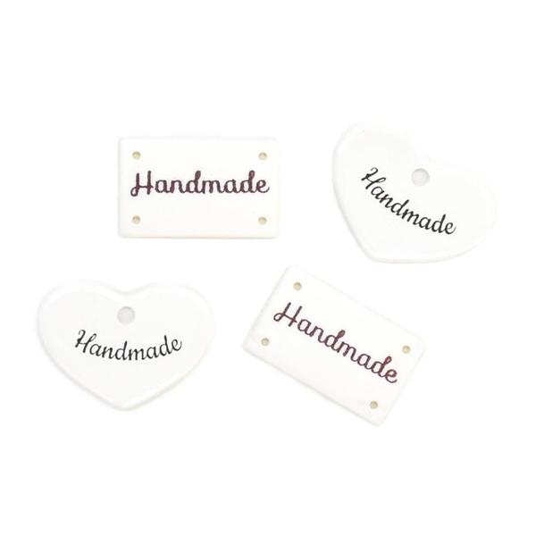 Imagem de Botão Tag Handmade Branco - 4 unidades