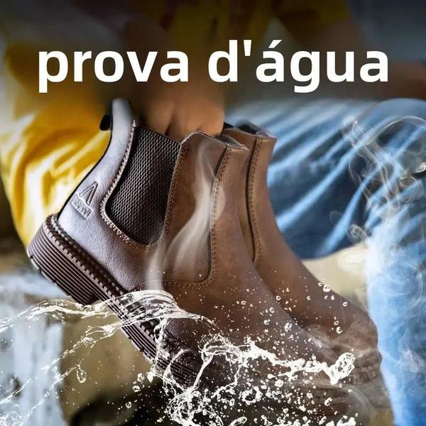 Imagem de Botas de Trabalho de Couro Impermeáveis com Biqueira de Aço - Marrom - Para Homens