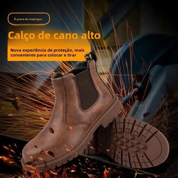 Imagem de Botas de Trabalho de Couro Impermeáveis com Biqueira de Aço - Marrom - Para Homens