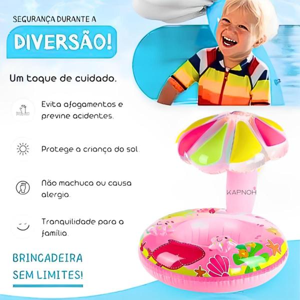 Imagem de Bote Cogumelo Boia Proteção Solar Fraldinha Criança Piscina