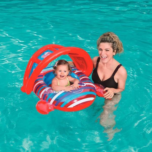 Imagem de Bote Infantil Boia Inflável Sapinhos Cobertura Piscina Bel