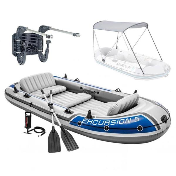 Bote Inflável Intex Excursion 5 Remos Bomba Capota Suporte Motor Imagem de Bote Inflável Intex Excursion 5 Remos Bomba Capota Suporte Motor