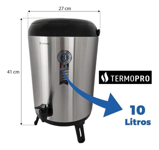 Imagem de Botijao Cooler Garrafão Termico Aço Inox 10 Termopro Tp6521