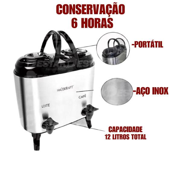 Imagem de Botijão Duplo Leite Café 12 Litros Inox Camping Viagem