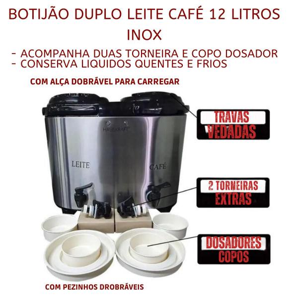 Imagem de Botijão Duplo Leite Café 12 Litros Inox Camping Viagem